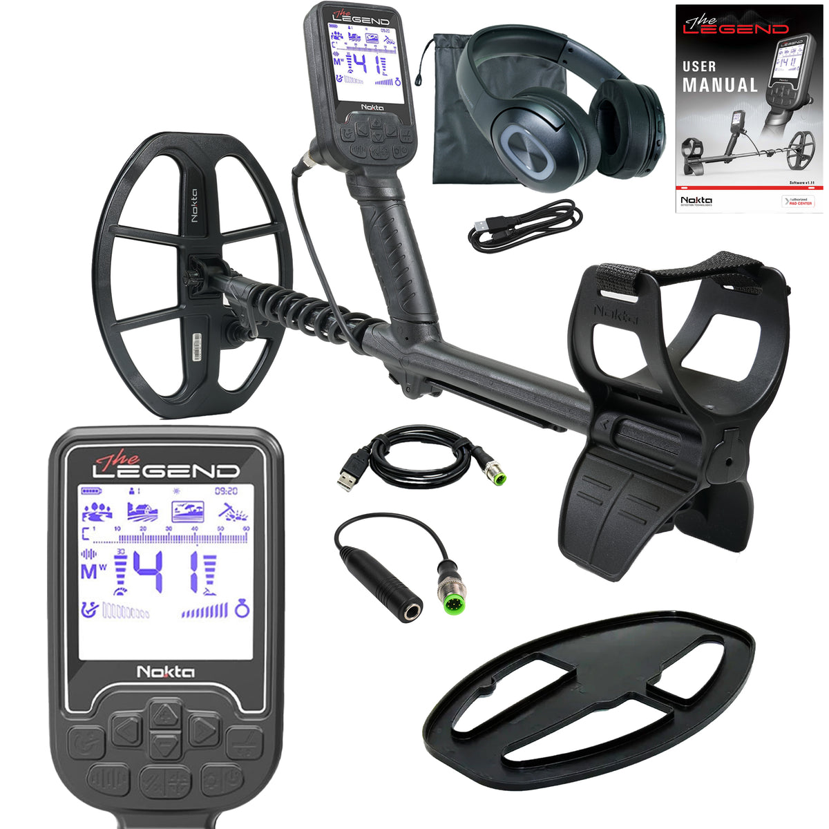 Nokta Legend WHP metal detector with wireless headphones and accessories kit