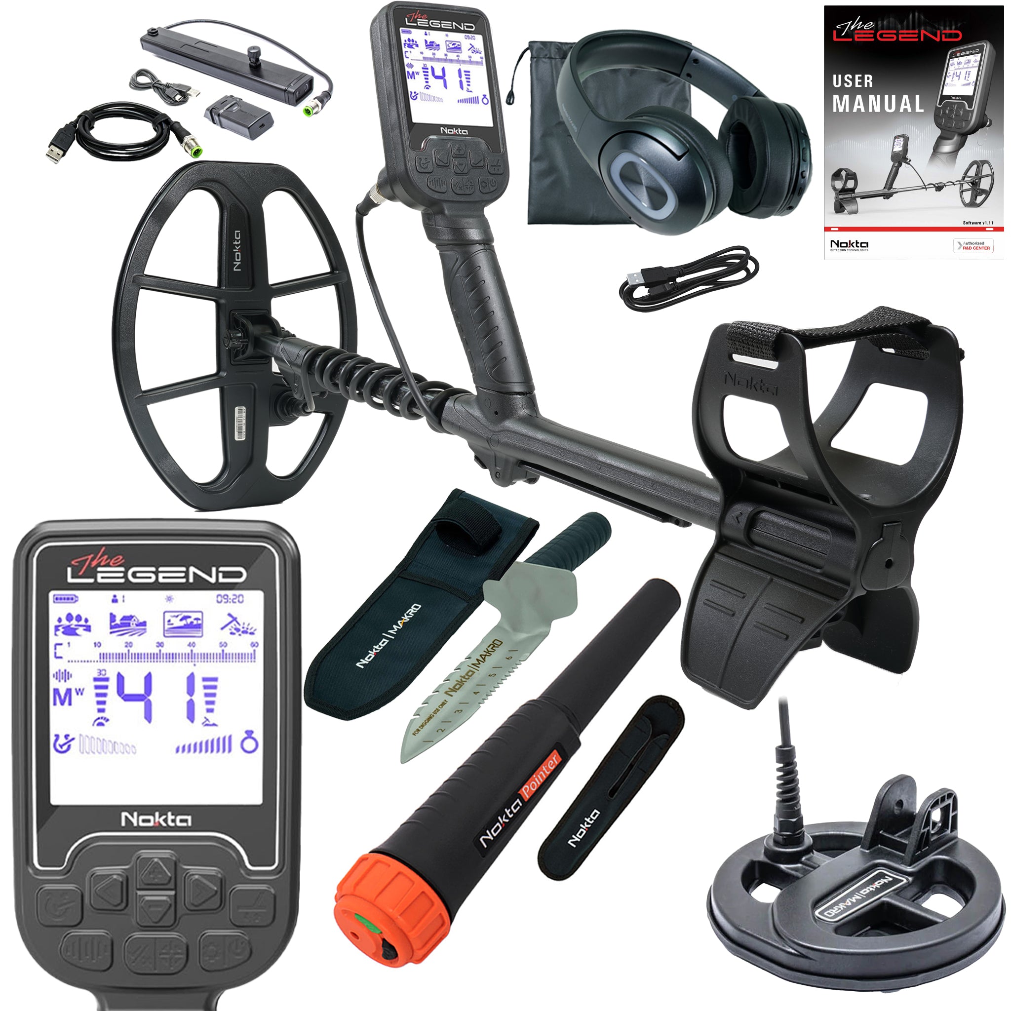 Nokta The Legend SMF Metal Detector Pro Pack w/ Wireless Headphones, LG30 12" x 9" coil Complete Package