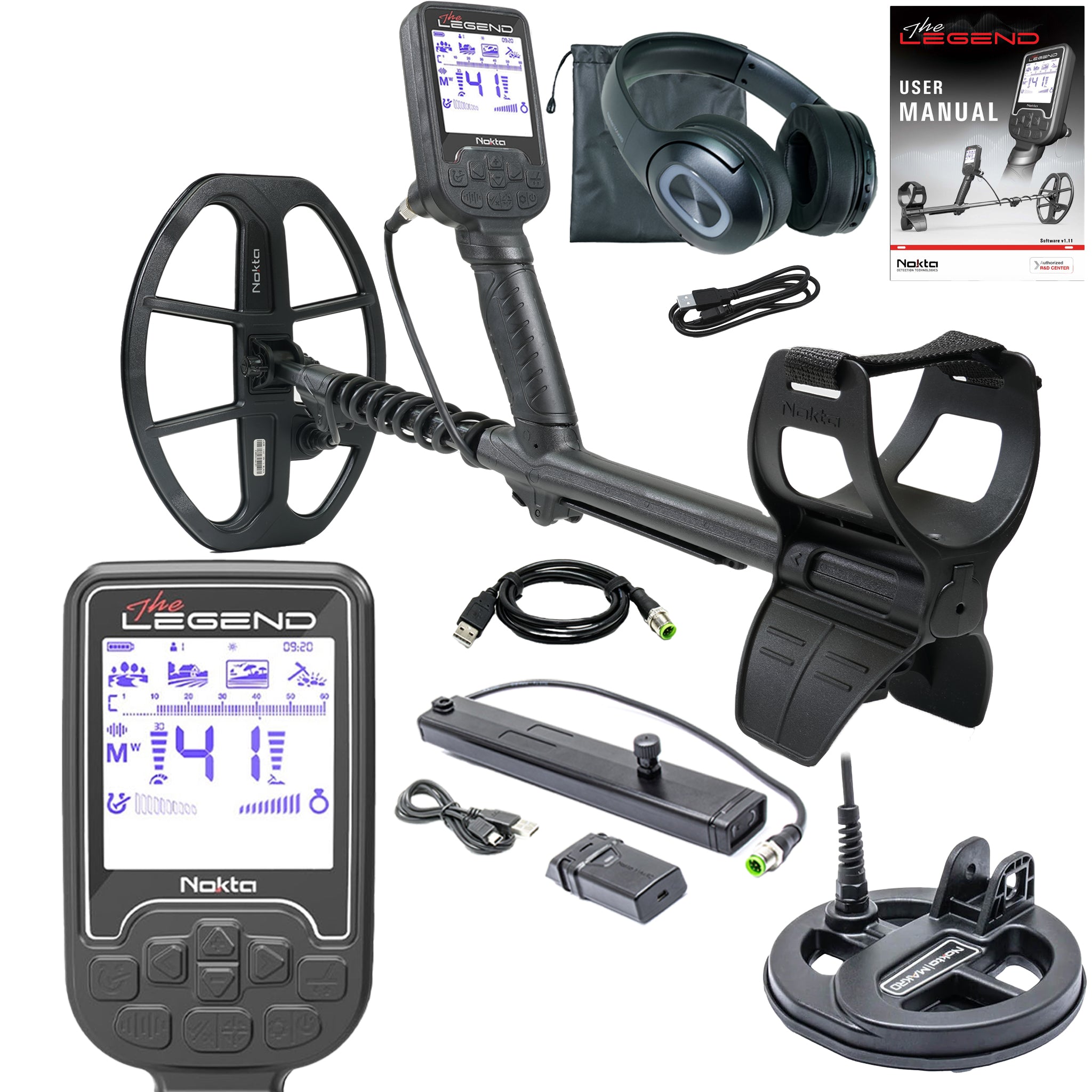 Nokta The Legend SMF Metal Detector Pro Pack w/ Wireless Headphones and LG30 12″ X 9″ Coil