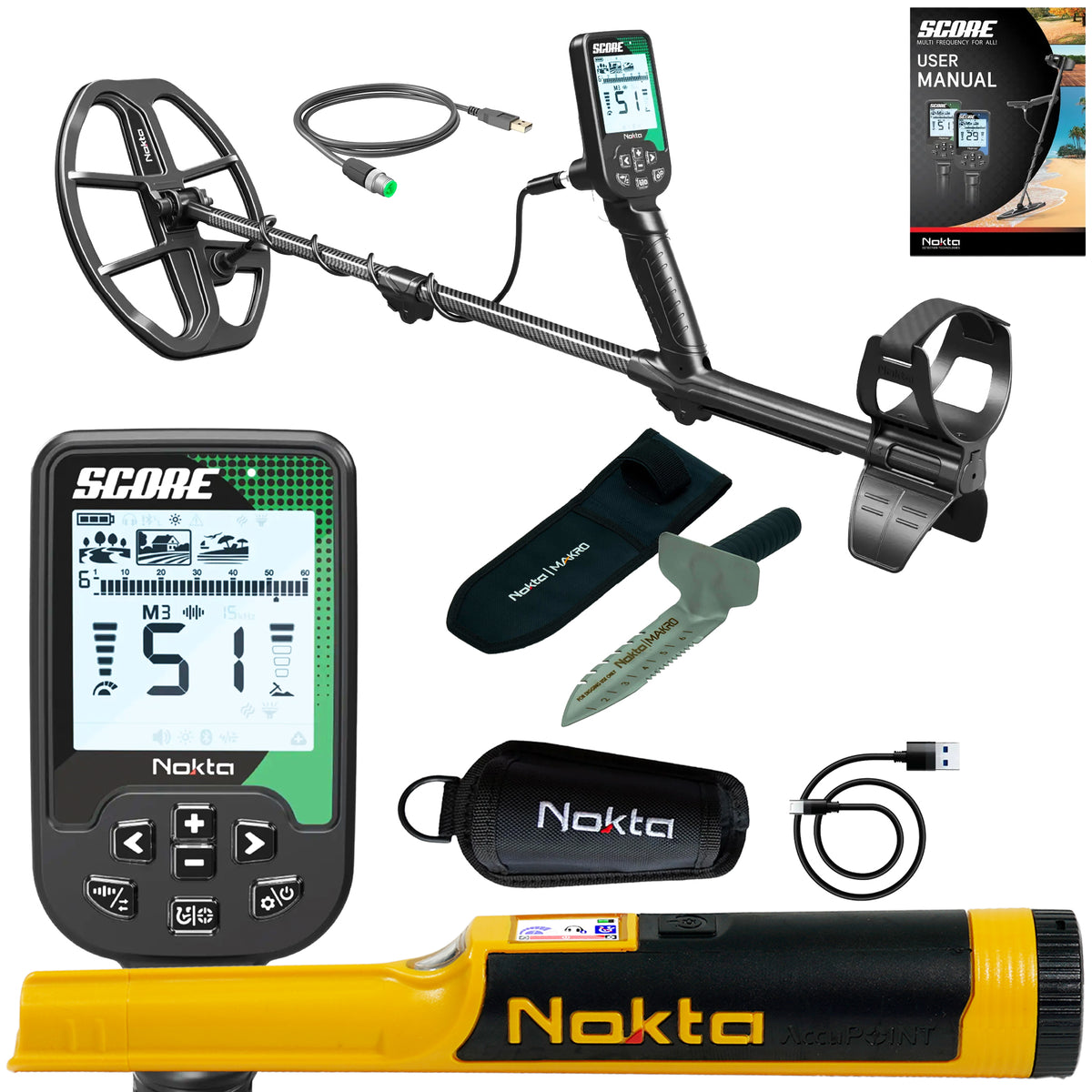 Nokta Score SMF metal detector complete package with AccuPoint pinpointer and digger