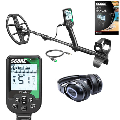 Nokta Score SMF detector bundle with Bluetooth headphones and accessories displayed