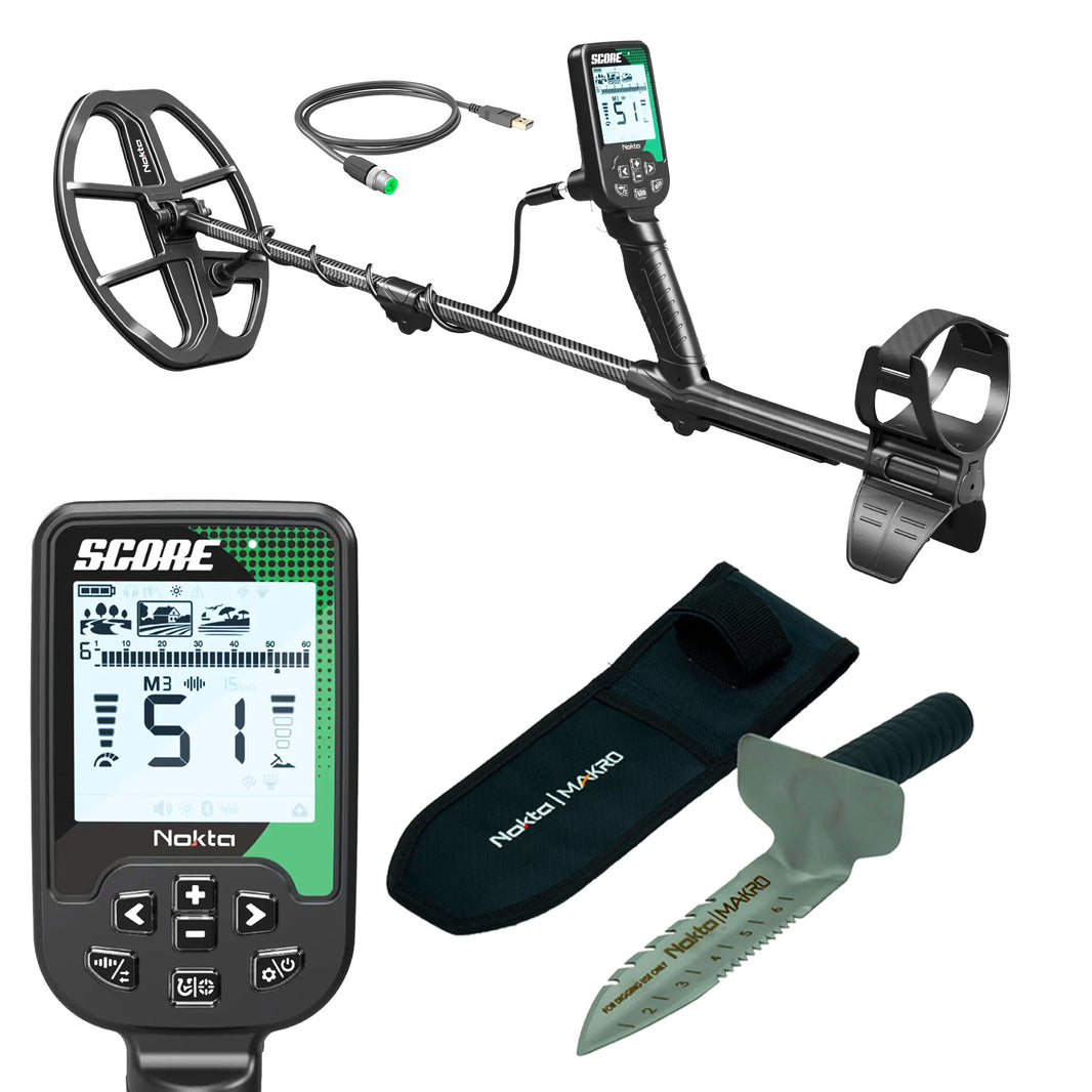 Nokta Score waterproof metal detector bundle with premium digger and belt holster