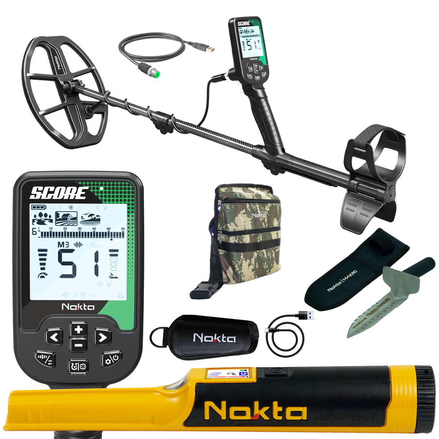 Complete Nokta Score metal detector bundle with digger, finds pouch and Accupoint pinpointer