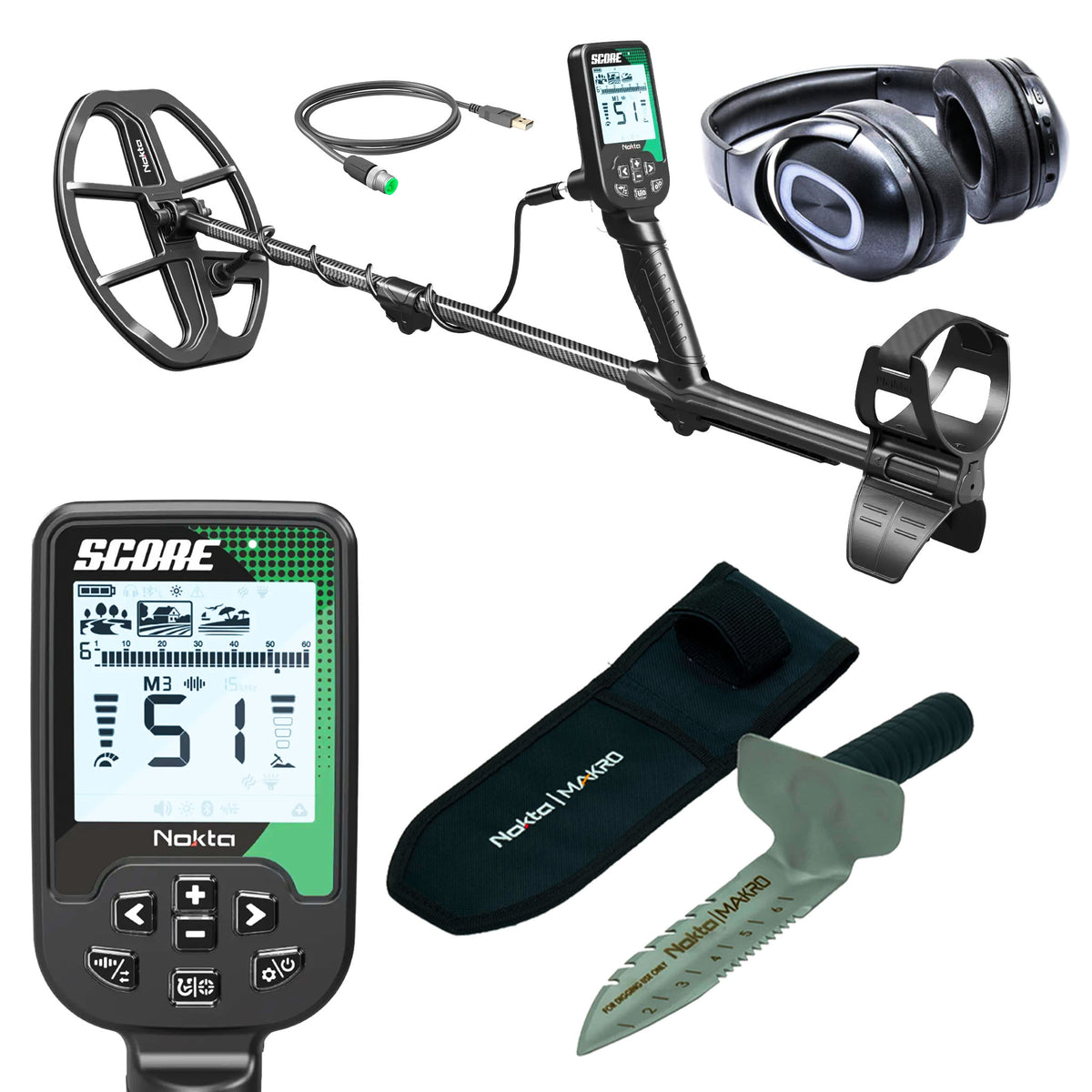 Nokta Score SMF waterproof metal detector complete bundle with headphones and digger