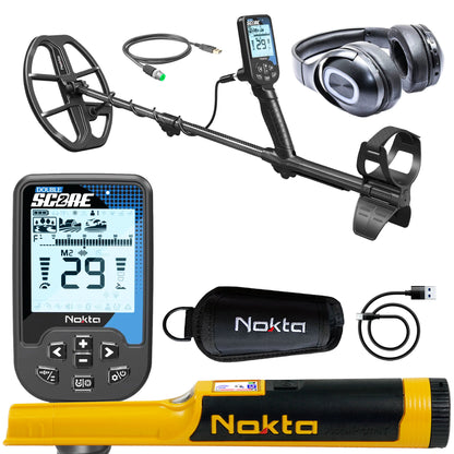 Nokta Double Score metal detector bundle with Bluetooth headphones and Accupoint pinpointer
