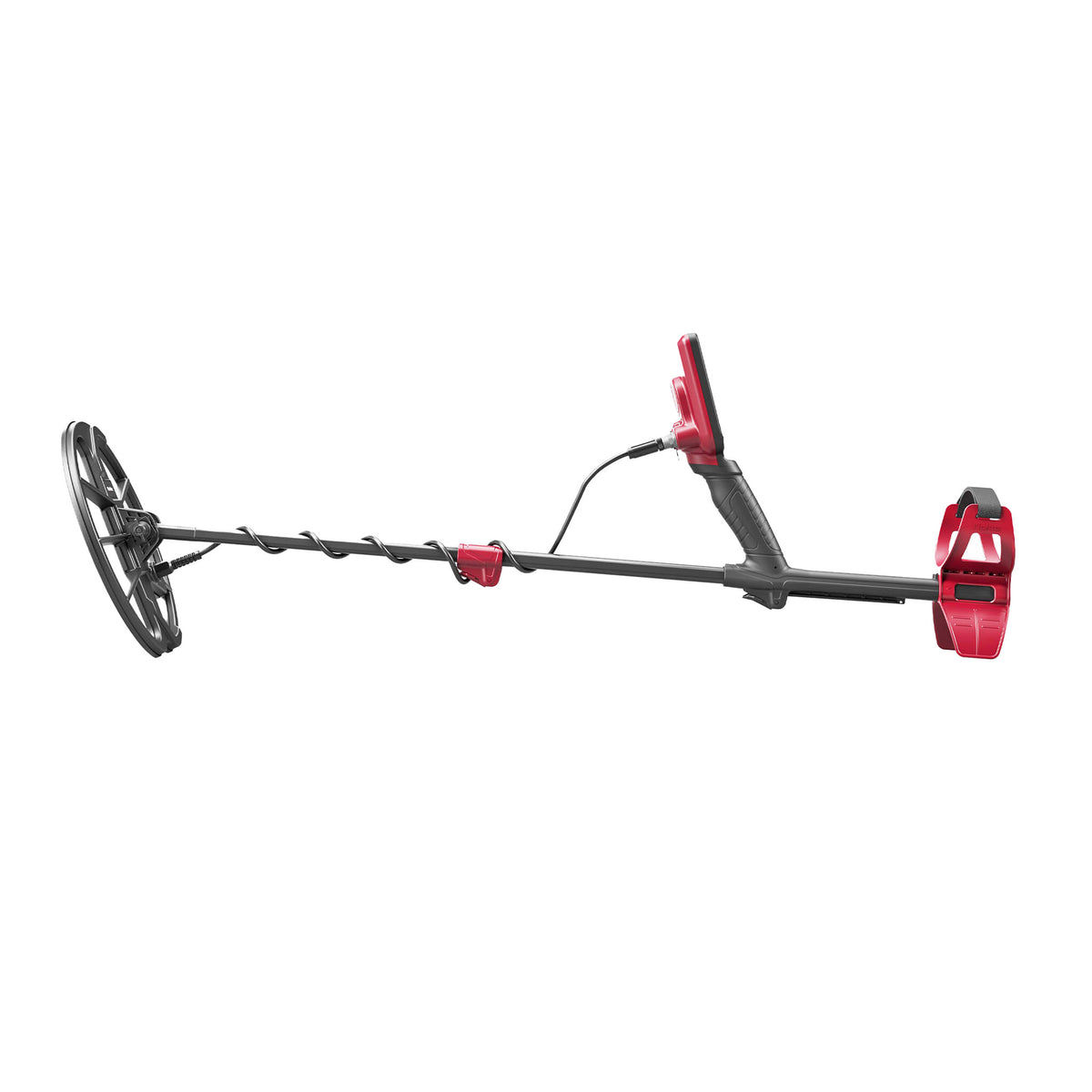 Nokta FINDX Pro metal detector side profile view in red and black color scheme