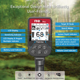 Nokta FINDX Pro control panel and display with detailed feature callouts and explanations