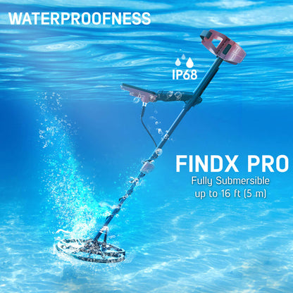 Nokta FINDX Pro underwater demonstrating IP68 waterproof rating submersible to 16 feet