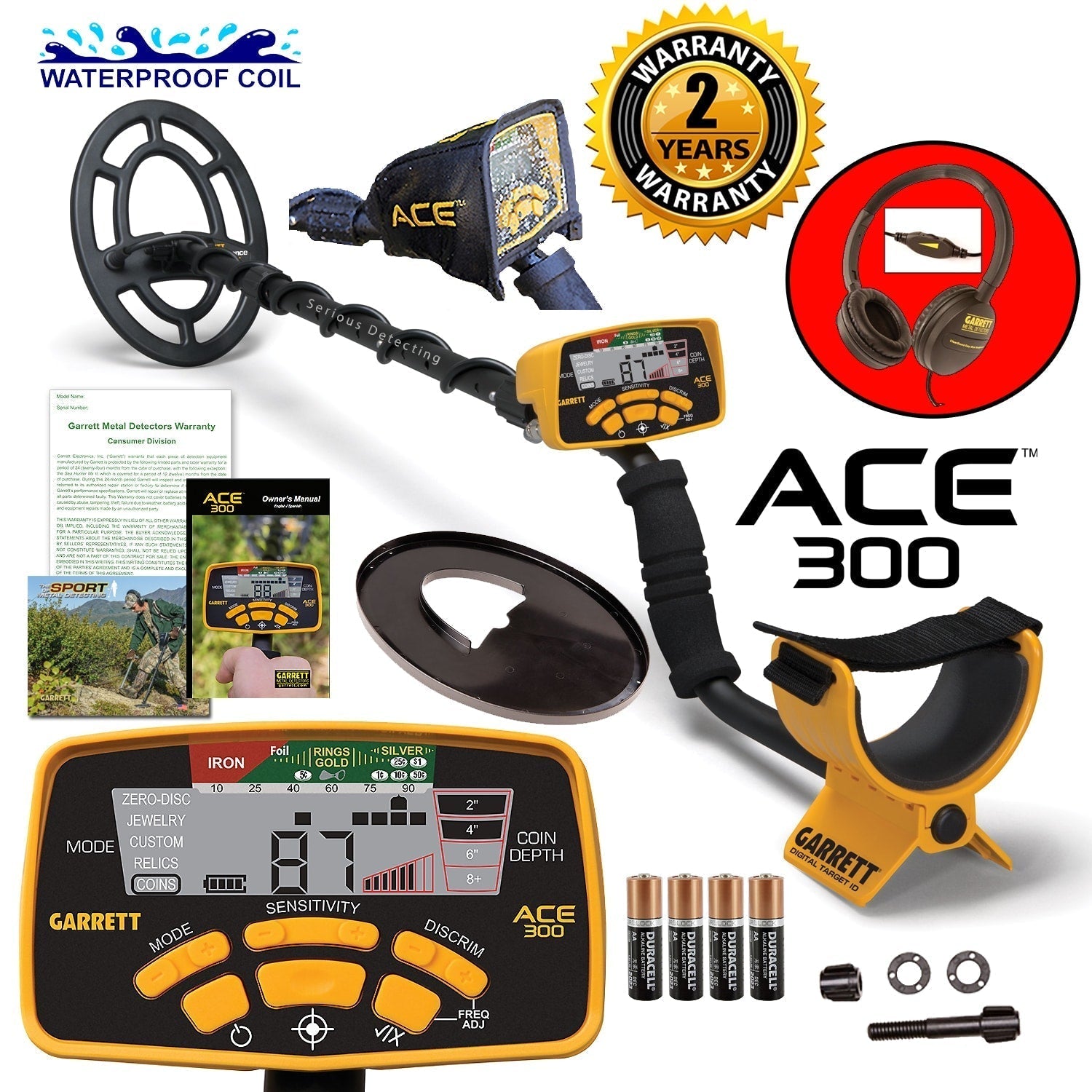 Garrett ACE 300 Metal Detector with 7" x 10" Coil (Open Box)