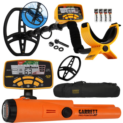 Garrett ACE 400 Metal Detector with Waterproof Coil Pro-Pointer AT and Carry Bag