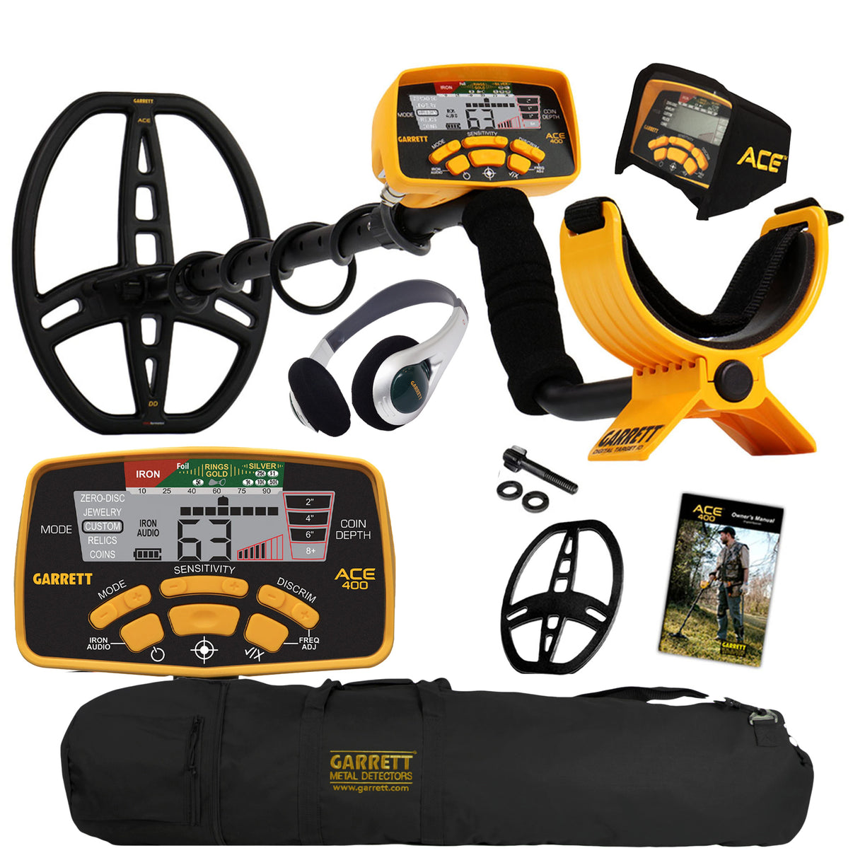 Garrett ACE 400 Metal Detector with Waterproof Coil and Carry Bag