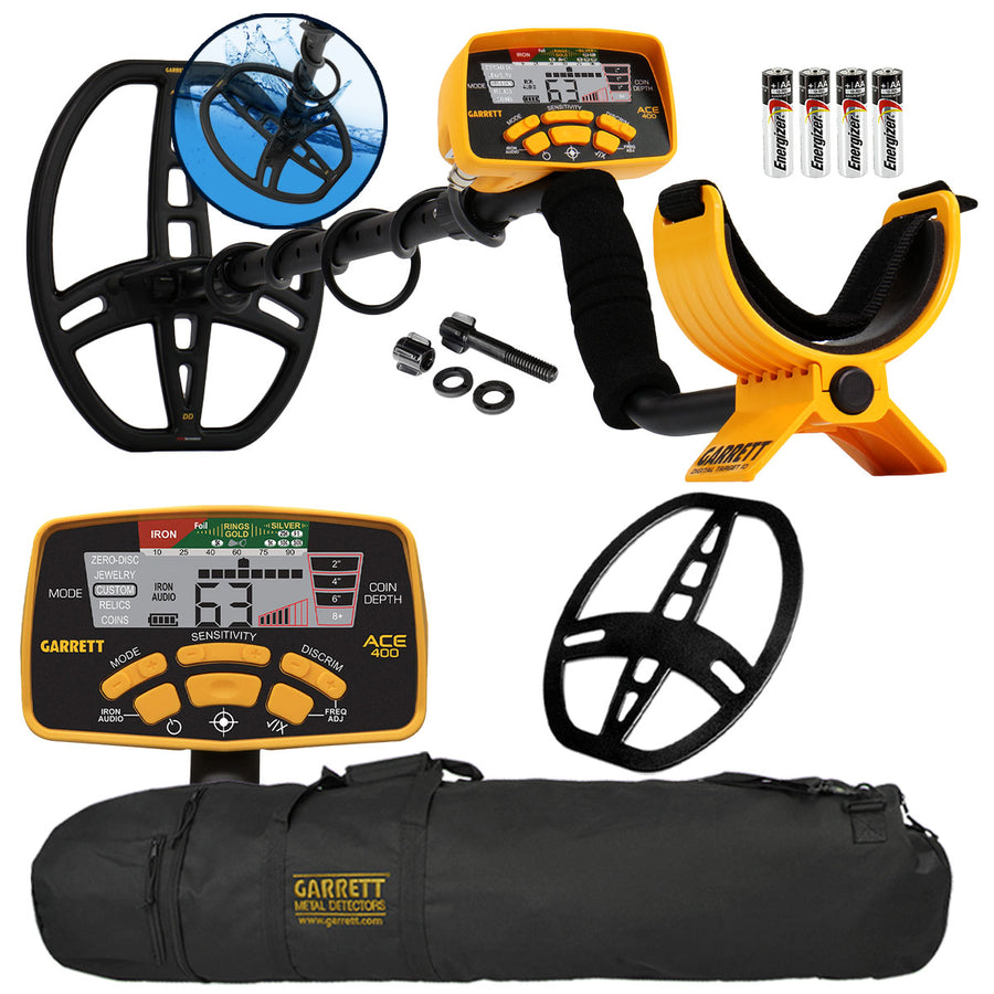 Garrett ACE 400 Metal Detector with Waterproof Coil and Carry Bag