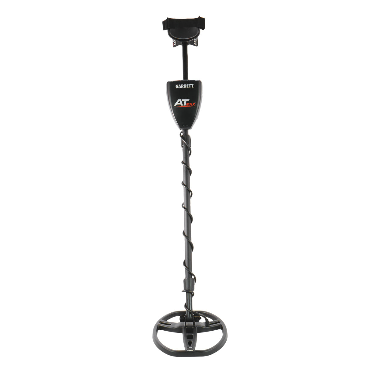 A Garrett ATX2000 metal detector with a black coil, long handle, and arm strap, shown against a plain white background.