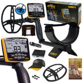 Garrett ACE APEX metal detector bundle with Raider coil, cap, keepers box, coil cover, and Garrett book