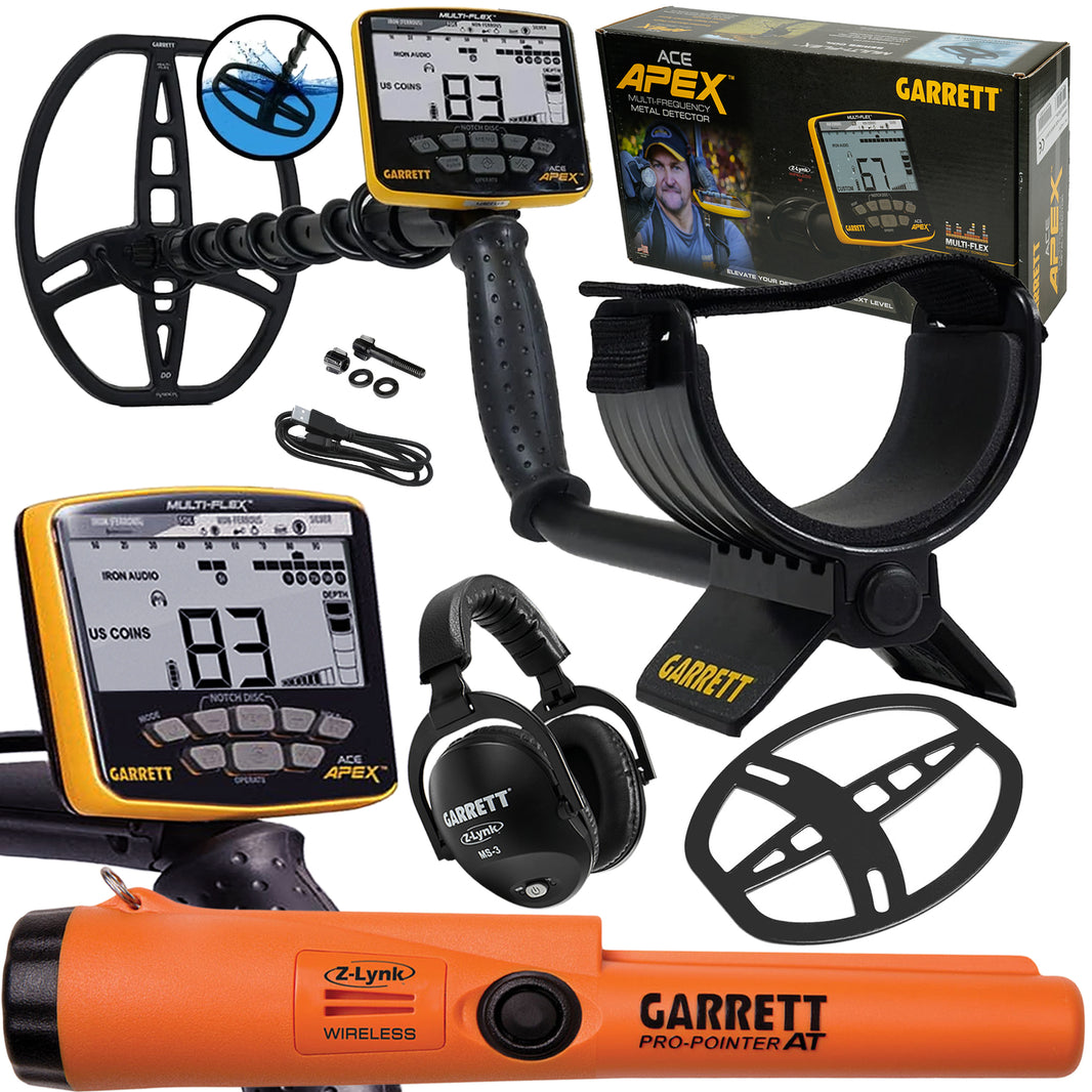 Garrett ACE Apex Metal Detector with Raider Coil, MS-3 Headphones and PRO-Pointer AT Z-Lynk