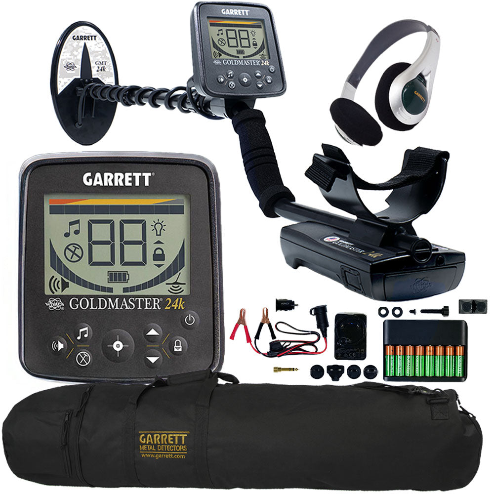 Garrett Goldmaster 24k Metal Detector w/ 6 x 10" DD Elliptical and 6" Round Concentric Coil and Garrett Carry Bag