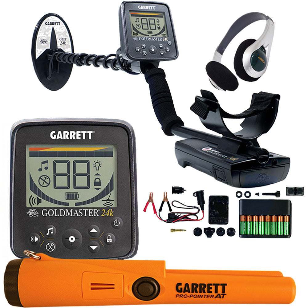 Garrett Goldmaster 24k Metal Detector w/ 6 x 10" DD Elliptical and 6" Round Concentric Coil and Pro Pointer Pinpointer