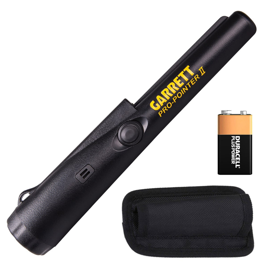 Garrett Pro-Pointer II water-resistant pinpointer with yellow branding and black housing on white background
