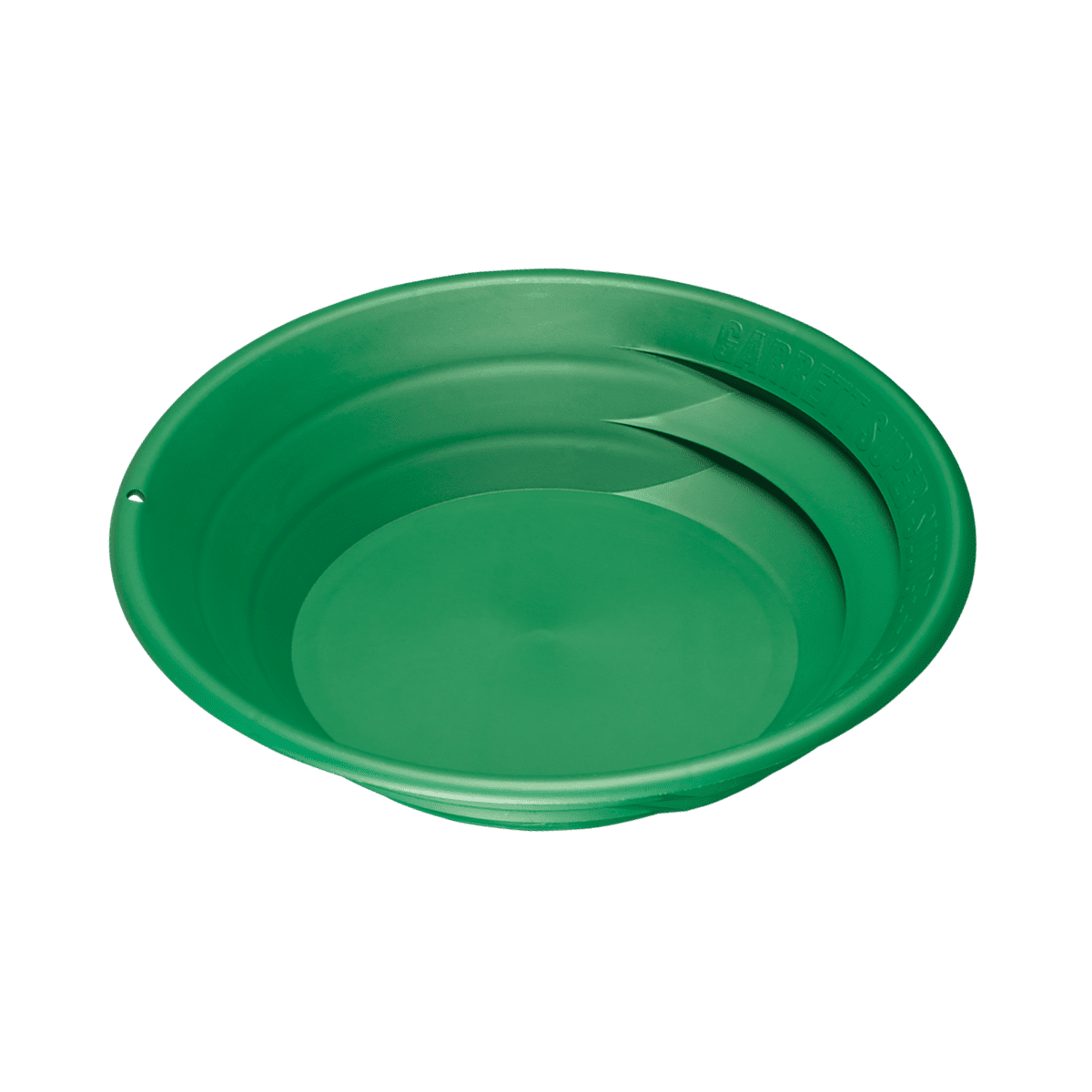 Green Garrett Super Sluice 15 inch gold pan at an angle view