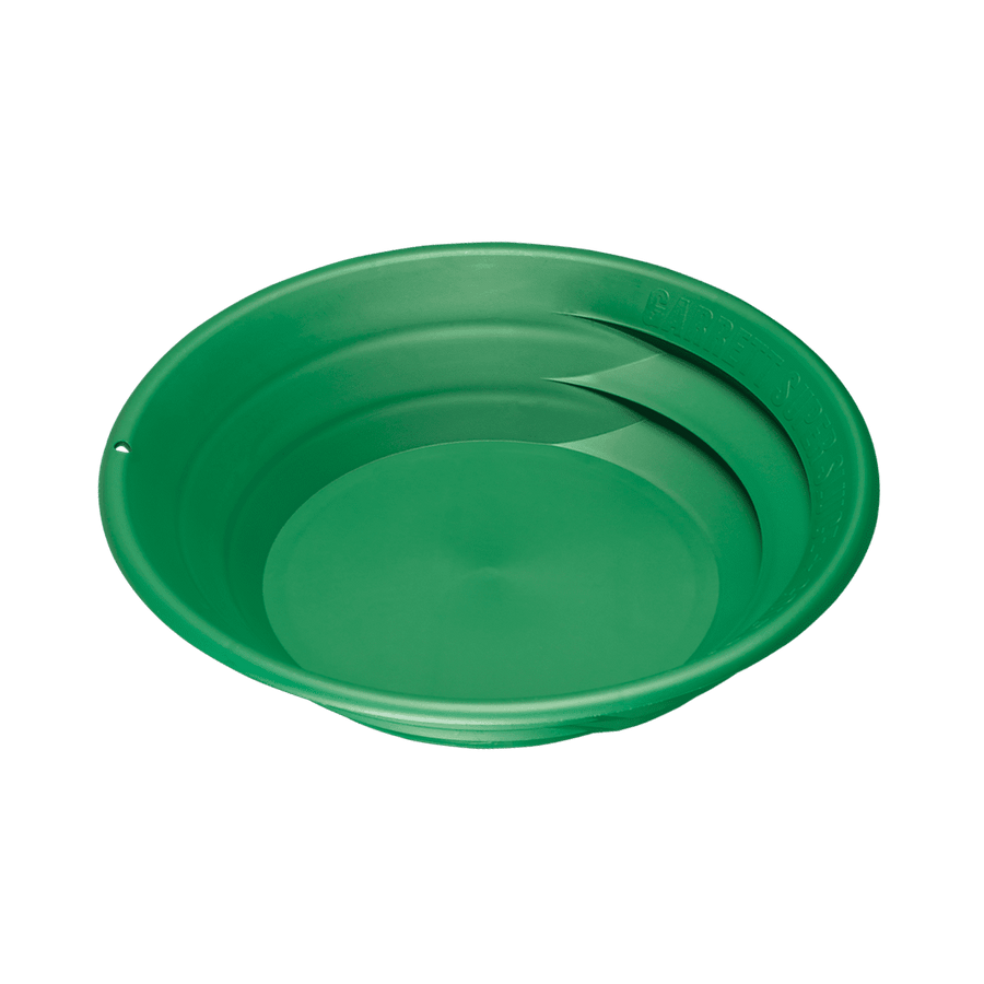 Green Garrett Super Sluice 15 inch gold pan at an angle view
