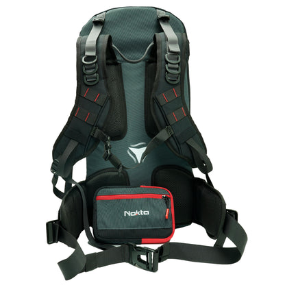 Nokta backpack main compartment open showing metal detector storage space