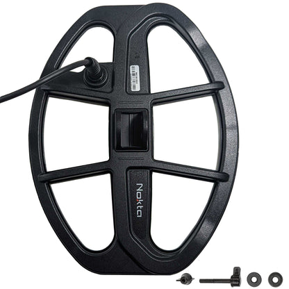 Nokta LG30 coil showing elliptical shape and waterproof connector