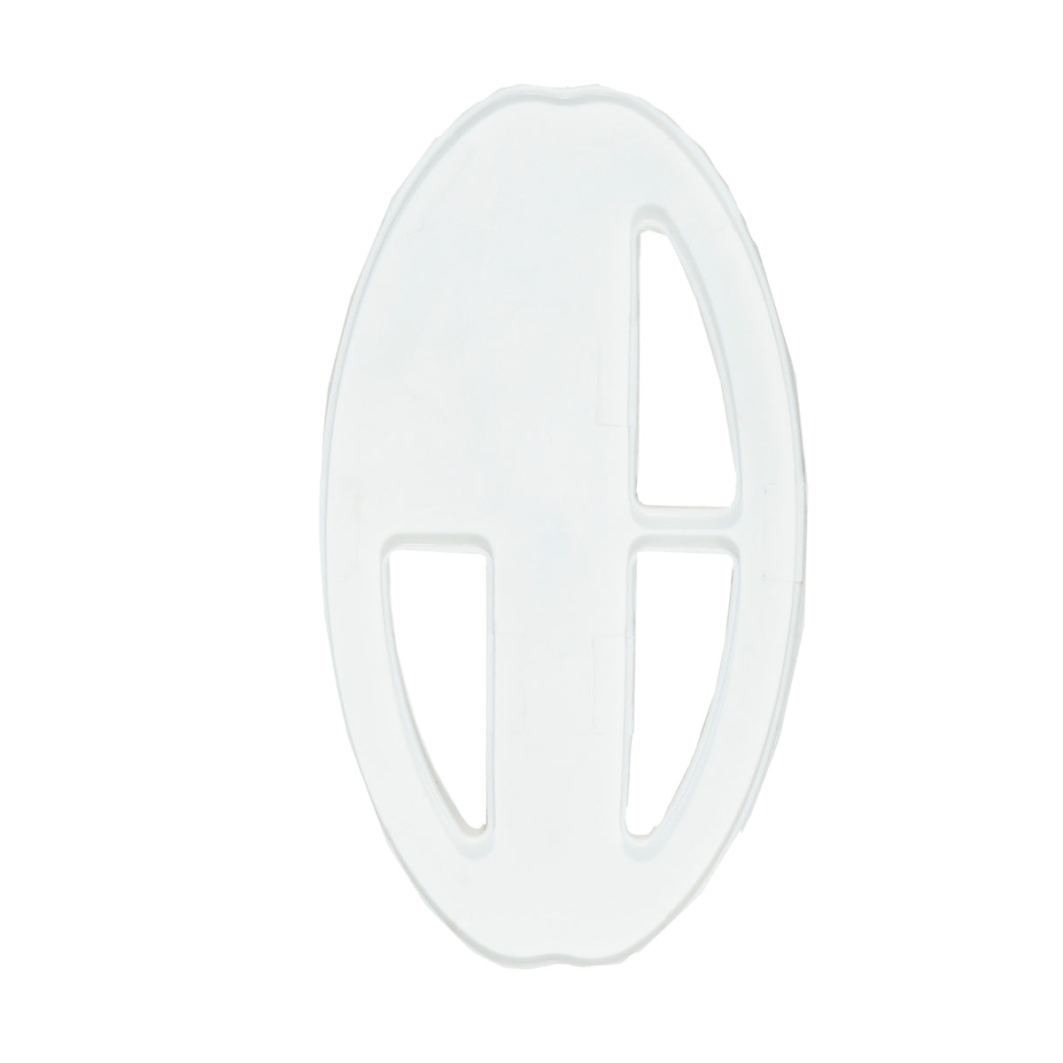 Angled view of the white Nokta 9.5x5 in slim coil cover, current version