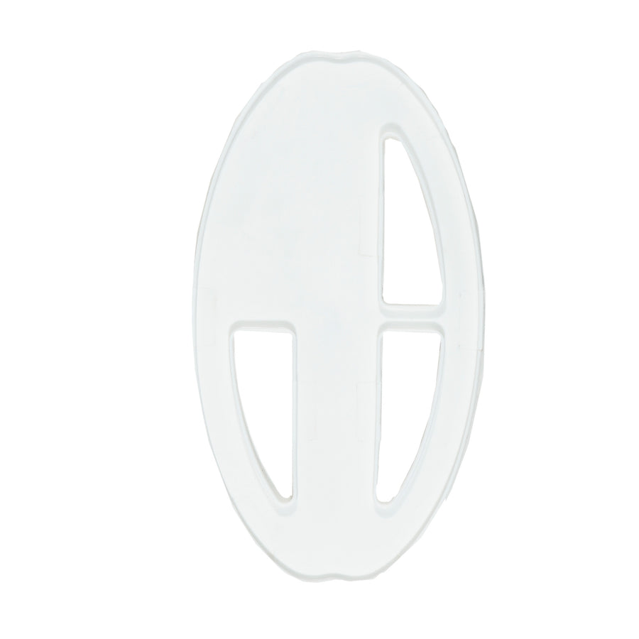 Angled view of the white Nokta 9.5x5 in slim coil cover, current version