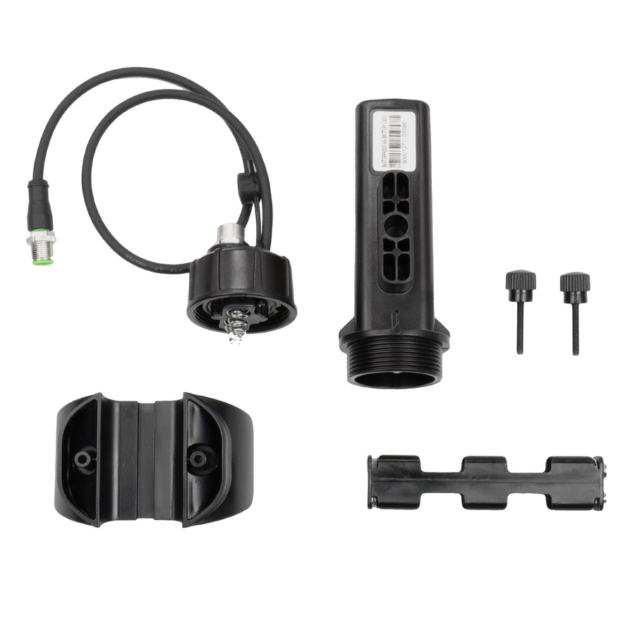 black Nokta Kruzer Anfibio Detector External Waterproof 4 x AA Battery Pack Case with components on white background