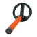 A handheld metal detector with a bright orange handle and a black circular coil, shown on a plain white background.