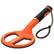 An orange and black metal detector coil with a textured black handle, wrist strap, and white printed branding text reading 'QUEST' and 'SCUBA TECTOR' on a plain white background.