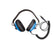Blue and black Waterproof headphones with coiled cable on a white background