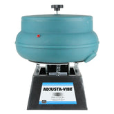Raytech AV-25 vibratory tumbler with teal 14 inch bowl and drain on spring-mounted black base