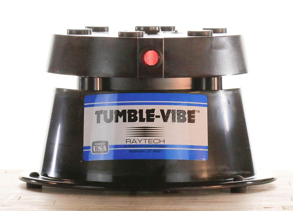 The vibrating base of the Raytech Tumble-Vibe 10 rock polisher against a white backdrop
