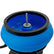 A close-up of a blue tumbling bowl with a black rim and a central metal threaded post on a white background.