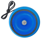 A blue tumbling bowl and an attached black power cord, shown on a plain white background.