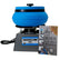 A Raytech Adjusta-Vibe (Ultimate Polisher) mass finisher machine with a blue rotating bowl and a textured gray base, shown alongside a book titled 'The Art and Science of Mass Finishing' by Sam Thompson on a white background.
