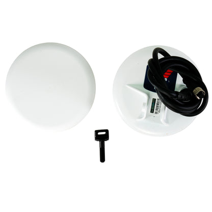 Minelab GM05 5 in coil with coil cover, cable and mounting bolt laid out
