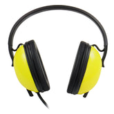 Front view of the yellow and black Minelab Waterproof Headphones for Equinox & Manticore, shown against a white background