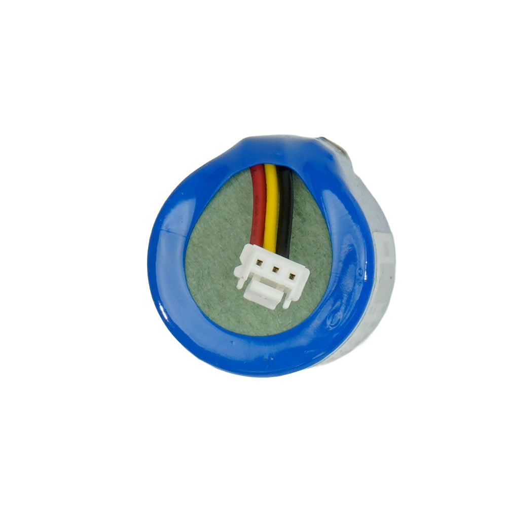 A small oval electronic component with a blue outer casing, a green inner surface, and a white multi-pin connector with red, yellow, and black wires, shown on a plain white background.