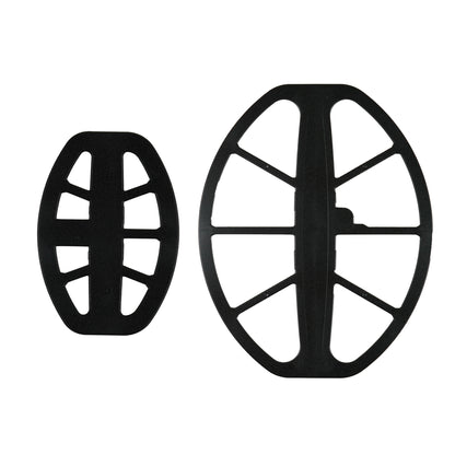 The undersides of the Minelab M-15 and M-8 search coils are shown side by side against a white background.