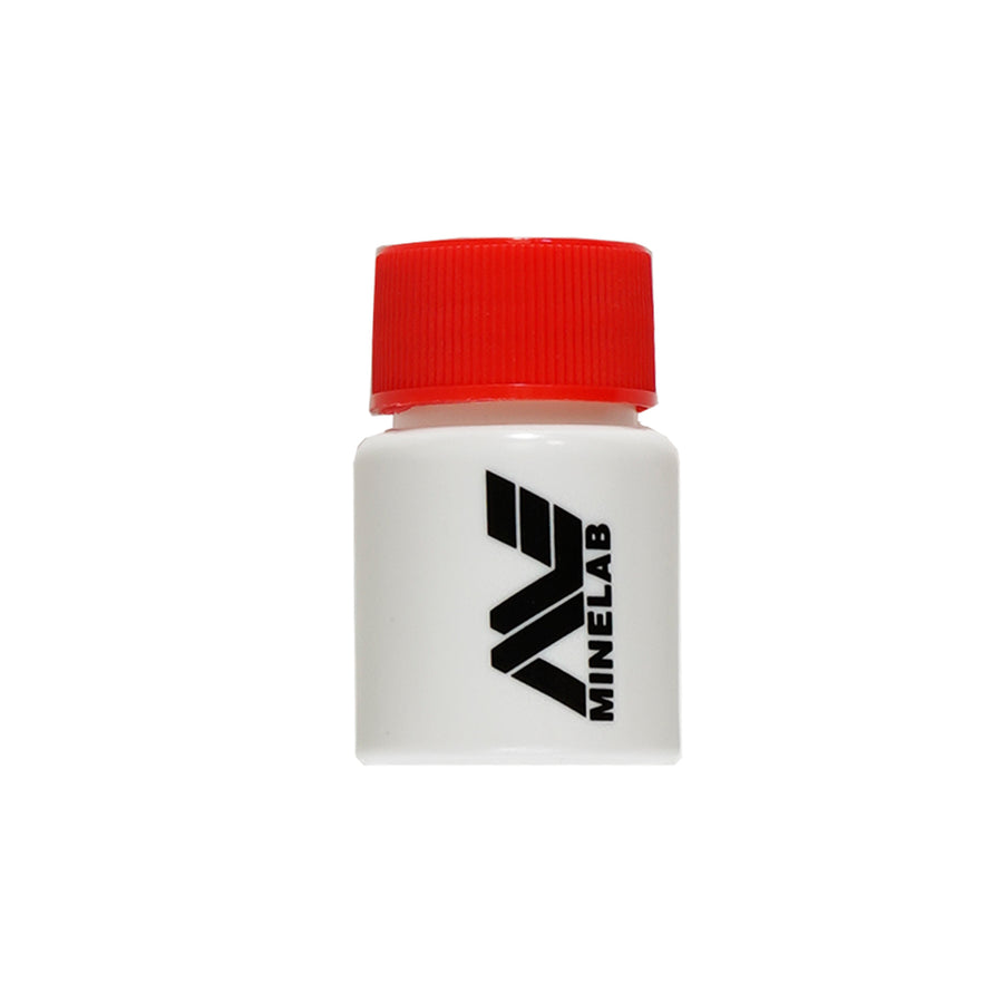 one white bottle with red cap and Minelab logo on a white background