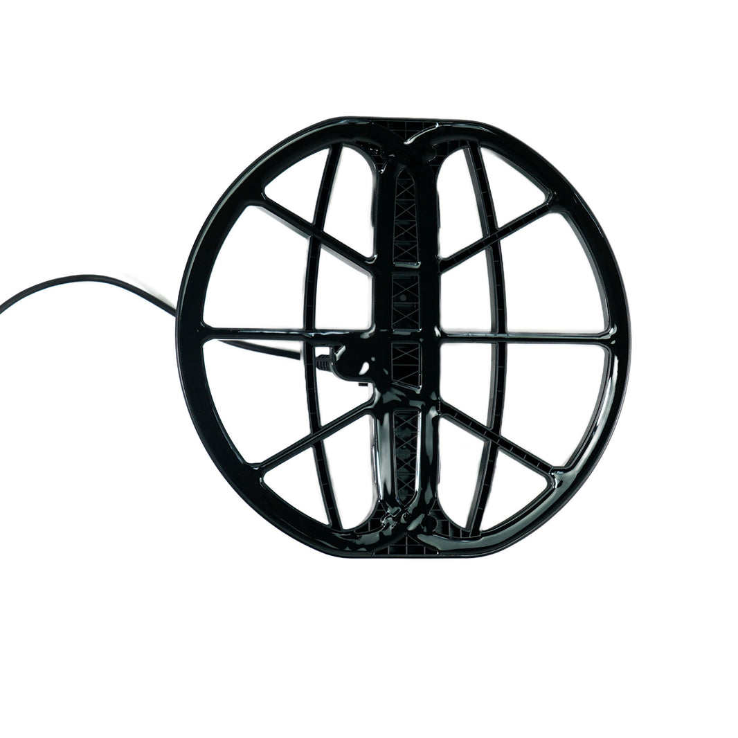 Minelab Manticore 11 inch coil showing DD configuration and connector cable