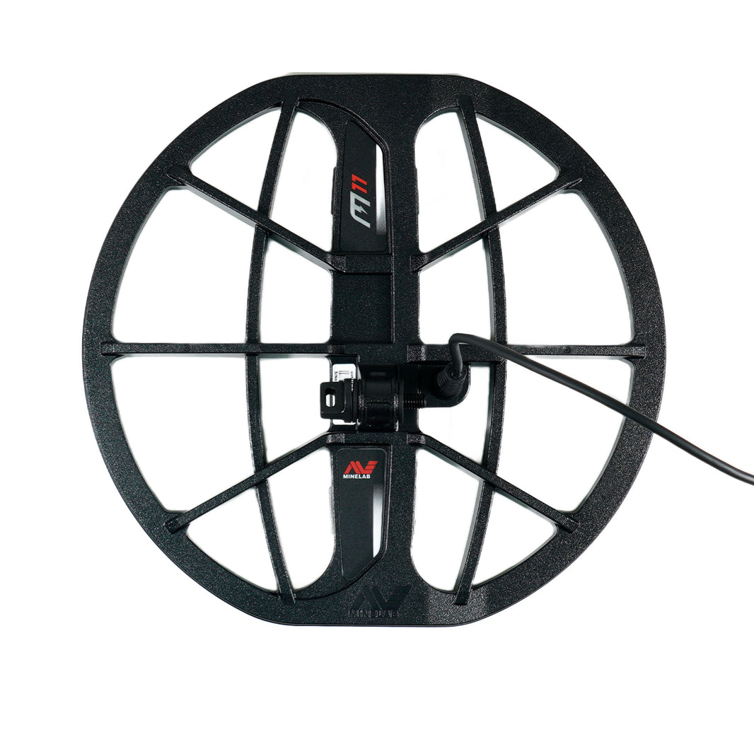 Minelab 11-inch DD search coil for Manticore metal detector with protective cover and mounting hardware