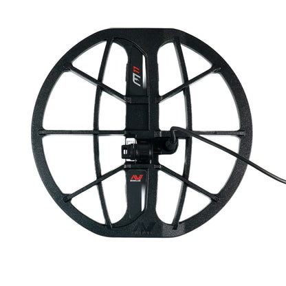 Minelab 11-inch DD search coil for Manticore metal detector with protective cover and mounting hardware