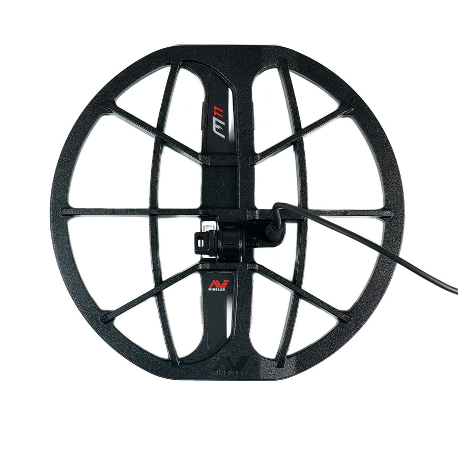 Minelab 11-inch DD search coil for Manticore metal detector with protective cover and mounting hardware