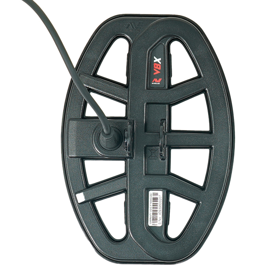Minelab V8X 8 inch by 5 inch elliptical Double-D coil included in the X-Terra Elite Expedition Pack.