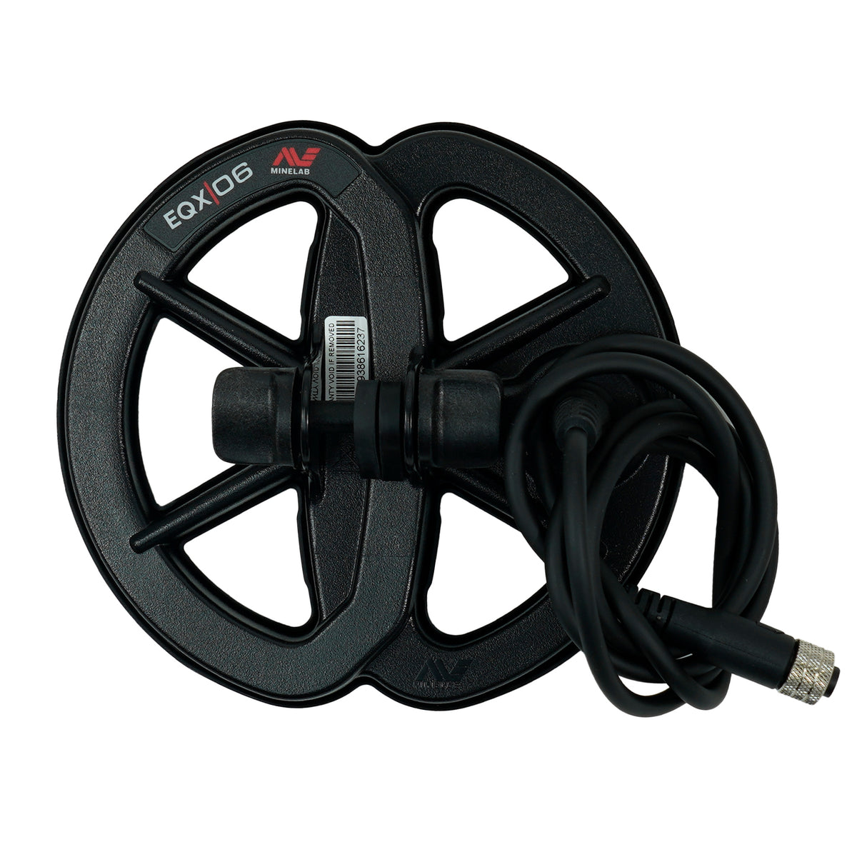 Minelab 6-inch EQX 06 waterproof coil side view showing DD configuration