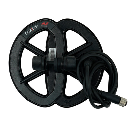 Minelab 6-inch EQX 06 waterproof coil side view showing DD configuration