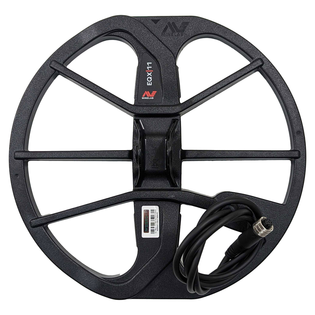 Minelab EQX 11 11-inch Double-D waterproof search coil with protective skid plate and cable connector